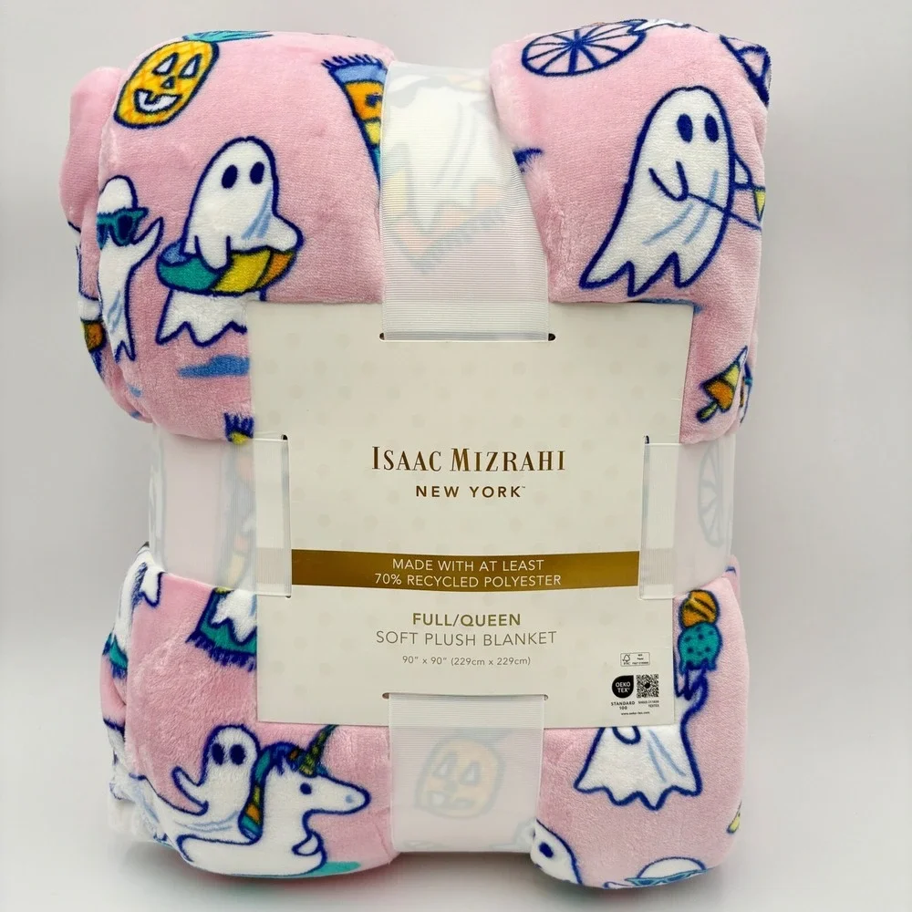 Isaac‎ Mizrahi Halloween SUMMERWEEN Blanket Ghosts Pink Plush Soft Full/Queen